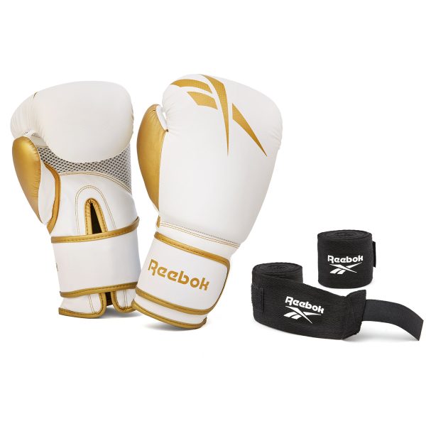 GUANTE BOXEO BLANCO 12 OZ + VENDA 2,5MTS REEBOK - Imagen 2
