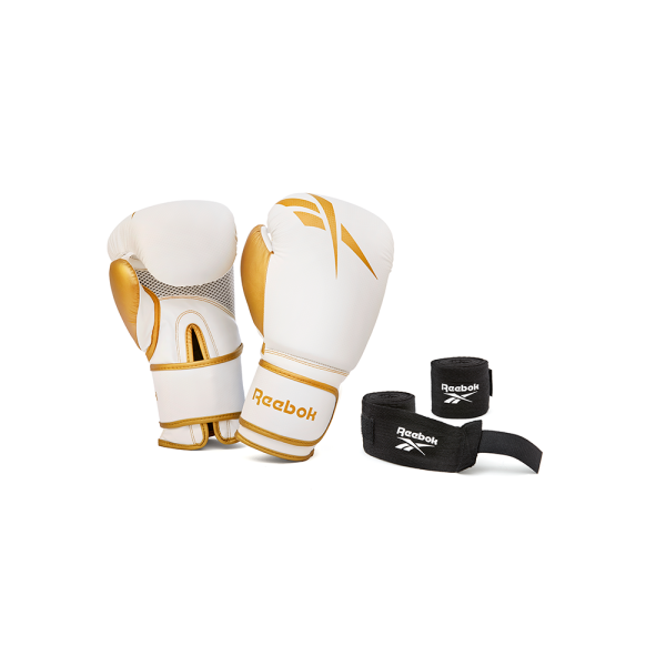 GUANTE BOXEO BLANCO 12 OZ + VENDA 2,5MTS REEBOK