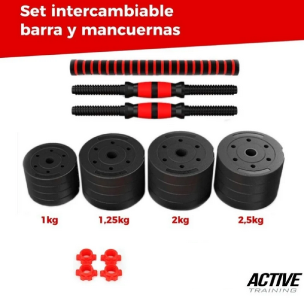 SET INTERCAMBIABLE BARRA MANCUERNA 30KG DISCOS - Imagen 2