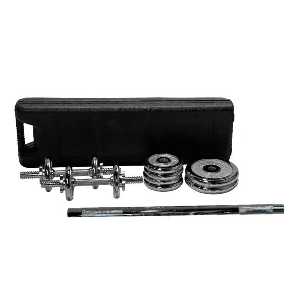 Set de mancuernas y barra cromadas c/valija Athletic 30kg - Imagen 2