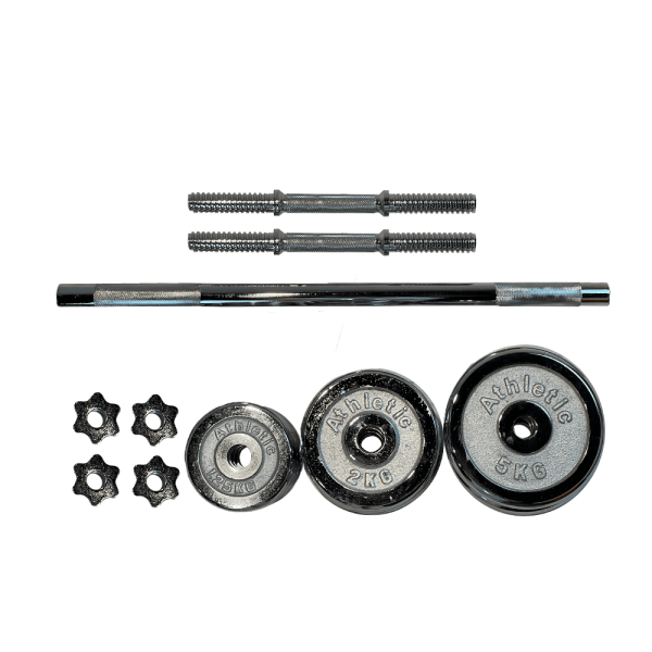 Set de mancuernas y barra cromadas c/valija Athletic 30kg - Imagen 3