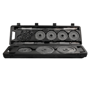 Set de mancuernas y barra gris c/valija Athletic 30kg