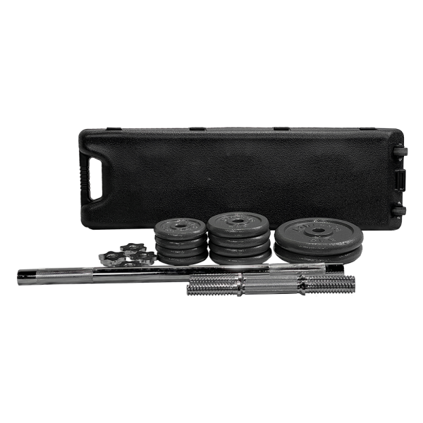 Set de mancuernas y barra gris c/valija Athletic 30kg - Imagen 3