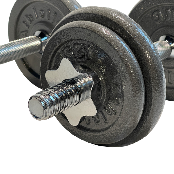 Set de mancuernas y barra gris c/valija Athletic 30kg - Imagen 4