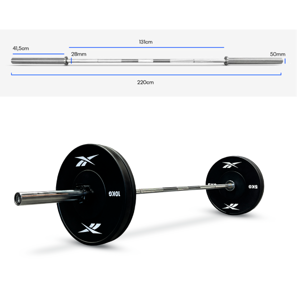 Barra olímpica PowerLifting de 2,2m carga max 318Kg Reebok - Imagen 3