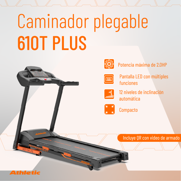 Caminador Athletic 610t Plus Motor 2hp Velocidad Hasta 16km - Imagen 2