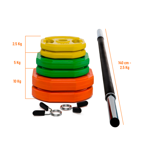 Set Barra Body Pump Fitness 2,5KG +17,5kg Discos Athletic - Imagen 4
