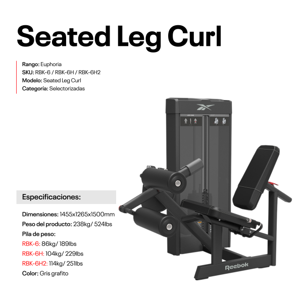 Seated leg curl 86Kg/190LBS